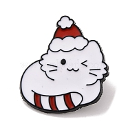 Christmas Theme Enamel Pins, Alloy Brooches for Backpack Clothes, Cat Shape, 29x26x1mm(JEWB-M043-05C)