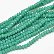 Faceted Rondelle Glass Beads Strands, Dark Cyan, 3.5x2.5~3mm, Hole: 0.8mm, about 125~128pcs/strand, 13.7~14.1 inch(35~36cm)(X-GLAA-I033-3mm-09)
