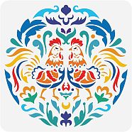 PET Hollow Out Drawing Painting Stencils, for DIY Scrapbook, Photo Album, Rooster Pattern, 30x30cm(DIY-WH0383-0042)