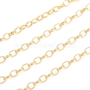 Brass Cable Chain, Soldered, with Spool, Flat Oval, for Jewelry Making, Real 18K Gold Plated, Link: 7x5x1.5mm, about 16.4 Feet(5m)/roll(CHC-G012-02G)