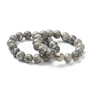 Natural Map Stone Beaded Stretch Bracelets, Round, Beads: 12~12.5mm, Inner Diameter: 2-1/8 inch(5.4cm)(BJEW-A117-E-08)