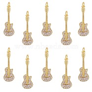 10Pcs Eco-Friendly Brass Micro Pave Cubic Zirconia Pendants, Long-Lasting Plated, Lead Free & Cadmium Free & Nickel Free, Real 18K Gold Plated, Guitar, Clear, 27.5x9.5x2mm, Jump Ring: 5x0.5mm, 3mm Inner Diameter(KK-SZ0005-75)