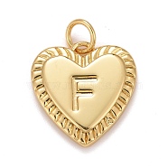 Rack Plating Real 18K Gold Plated Brass Pendants, with Jump Rings, Long-Lasting Plated, Lead Free & Cadmium Free & Nickel Free, Heart with Letter A~Z, Letter.F, 16x15x2.5mm, Jump Ring: 5x0.5mm, 3mm Inner Diameter(KK-E260-01G-F)