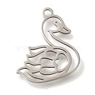 201 Stainless Steel Pendants, Swan Charms, Stainless Steel Color, 17x15.5x1mm, Hole: 1.6mm(STAS-R136-13P)