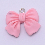Resin Pendants, with Platinum Plated Iron Screw Eye Pin Peg Bails, Bowknot, Pearl Pink, 19x22x5mm, Hole: 1.8mm(RESI-TAC0001-01S-C)