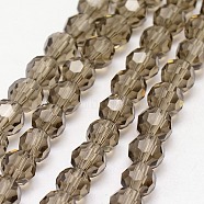 Glass Beads Strands, Faceted(32 Facets), Round, Gray, 6mm, Hole: 1.2mm, about 88~91pcs/strand, 19.49 inch~20.08 inch(49.5~51cm)(EGLA-J042-6mm-09)