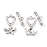 Brass Toggle Clasps, Heart with Cupid, Platinum, Bar: 24.5x8x4.5mm, Hole: 2.5mm, Heart: 33x19x2.5mm, hole: 2mm(KK-E068-VC192)