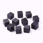 Natural Wood Beads, Dyed, Cube, Black, 14~15x14~15x14~15mm, Hole: 3mm(WOOD-R262-15mm-A06)