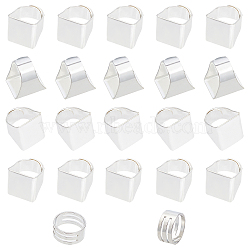 PANDAHALL ELITE Square Brass Finger Rings, Wide Band Rings, with Brass Rings, Assistant Tool, Platinum & Silver, 22pcs/box(RJEW-PH0001-03)