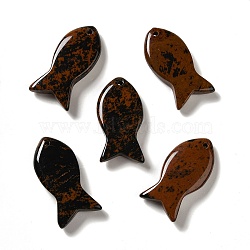 Natural Mahogany Obsidian Pendants, Fish Charms, 39x20x7~7.5mm, Hole: 2.3mm(G-G932-B16)