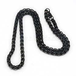 Trendy Men's 201 Stainless Steel Box Chain Necklaces, with Lobster Claw Clasps, Gunmetal, 23.62 inch(60cm), 5mm(NJEW-L043C-46B)