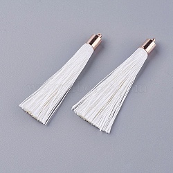 Polyester Tassel Big Pendant Decorations, with Alloy Finding, Golden, Creamy White, 58~65x7~25mm, Hole: 1.5mm(X-FIND-E018-D24)