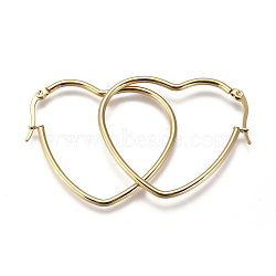 201 Stainless Steel Hoop Earrings, with 304 Stainless Steel Pin, Hypoallergenic Earrings, Heart, Golden, 42x36.5x2mm, 12 Gauge, Pin: 0.7mm(EJEW-A052-12A)