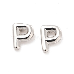 Brass Hollow Out Initial Letter Stud Earrings for Women, Platinum, Lead Free & Cadmium Free, Letter.P, 7x5.5x1.5mm, Pin: 0.8mm(EJEW-A044-01P-P)