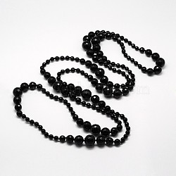 Long Natural Faceted Onxy Black Agate Graduated Beaded Necklaces, 58.26inches(NJEW-L102-01)