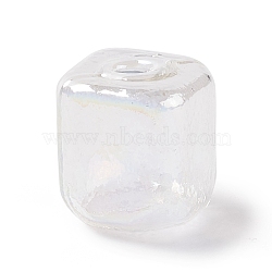 Handmade Blown Glass Bottles, for Glass Vial Pendants Making, Square, Clear AB, 16~16.5x14~15x14~14.5mm, Hole: 3.5~6mm(GLAA-B005-02J)