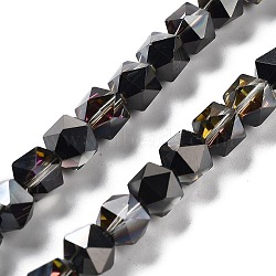 Electroplate Glass Beads Strands, Half Plated, Polygon, Black, 9x9x9mm, Hole: 1.4mm, about 60pcs/strand, 22.44''(57cm)(EGLA-P057-01A-HP05)