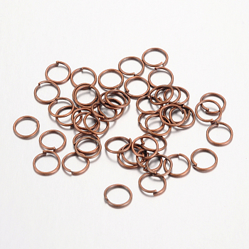 Iron Open Jump Rings, Nickel Free, Red Copper, 21 Gauge, 6x0.7mm, Inner Diameter: 4.6mm, about 550pcs/50g