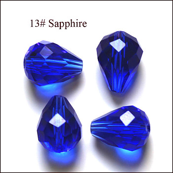 Imitation Austrian Crystal Beads, Grade AAA, Faceted, Drop, Blue, 6x8mm, Hole: 0.7~0.9mm