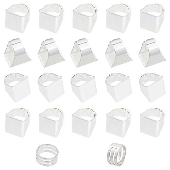 PANDAHALL ELITE Square Brass Finger Rings, Wide Band Rings, with Brass Rings, Assistant Tool, Platinum & Silver, 22pcs/box