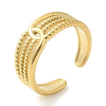 304 Stainless Steel Hollow Open Cuff Ring for Women, Real 14K Gold Plated, Inner Diameter: 18mm
