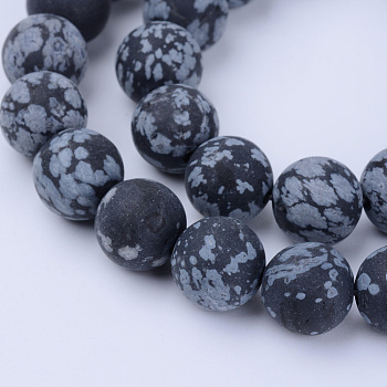 Natural Snowflake Obsidian Beads Strands, Frosted, Round, 6~6.5mm, Hole: 1mm, about 63pcs/strand, 15.5 inch