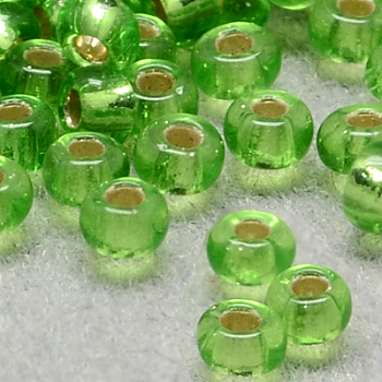 8/0 Grade A Round Glass Seed Beads, Silver Lined, Lime Green, 8/0, 3x2mm, Hole: 1mm, about 10000pcs/pound