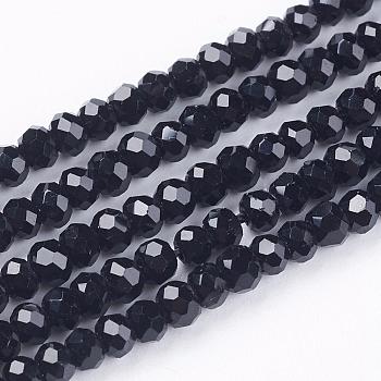 Crystal Glass Beads Strands, Faceted, Rondelle, Black, 3x2.5mm, Hole: 0.5mm, about 164~170pcs/strand, 16 inch