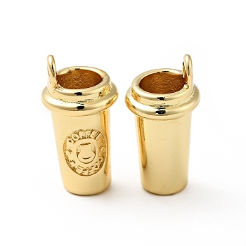 Rack Plating Brass Pendants, Cadmium Free & Lead Free, Cup with Word Coffee Charms, Real 18K Gold Plated, 25x13mm, Hole: 2.5mm