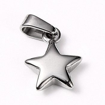 304 Stainless Steel Charms, Star, Stainless Steel Color, 13.5x10.5x3.5mm, Hole: 6x3mm