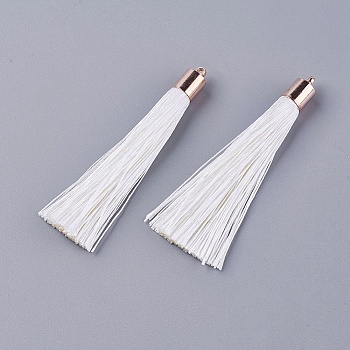 Polyester Tassel Big Pendant Decorations, with Alloy Finding, Golden, Creamy White, 58~65x7~25mm, Hole: 1.5mm