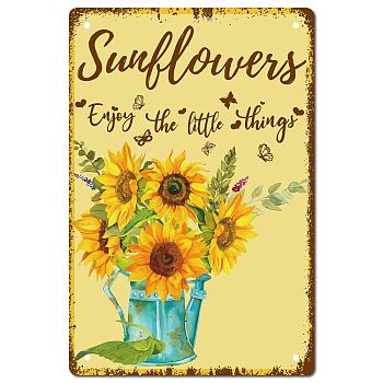 Tinplate Sign Poster, Vertical, for Home Wall Decoration, Rectangle with Word Enjoy The Little Things, Sunflower Pattern, 300x200x0.5mm
