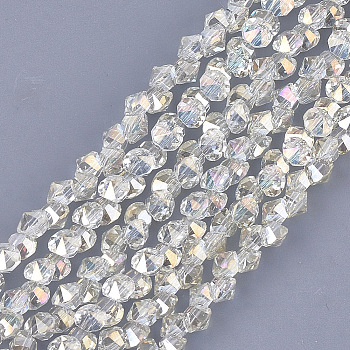 Electroplate Glass Beads Strands, Faceted, Diamond, Light Yellow, 4~4.5x4x3~3.5mm, Hole: 0.8mm, about 100pcs/strand, 11.8 inch