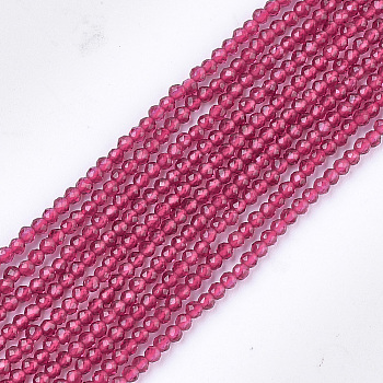 Synthetic Quartz Crystal Beads Strands, Dyed, Faceted, Star Cut Round Beads, Deep Pink, 2mm, Hole: 0.5mm, about 215pcs/strand, 14.7 inch
