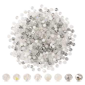 500Pcs Electroplat Opaque Glass Beads, Half Rainbow Plated, Faceted, Rondelle, White, 4x3mm, Hole: 0.4mm