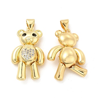 Brass Micro Pave Cubic Zirconia Pendants, Bear with Heart Charm, Mechanical Charm, Golden, Clear, 29x16x8.5mm, Hole: 4.5x3mm