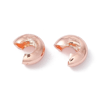 Brass Crimp Beads Covers, Cadmium Free & Lead Free, Rose Gold, 5.5x4.5x2.5mm, Hole: 2mm