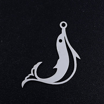 201 Stainless Steel Pendants, Dolphin, Stainless Steel Color, 23x22x1mm, Hole: 1.5mm