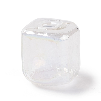 Handmade Blown Glass Bottles, for Glass Vial Pendants Making, Square, Clear AB, 16~16.5x14~15x14~14.5mm, Hole: 3.5~6mm
