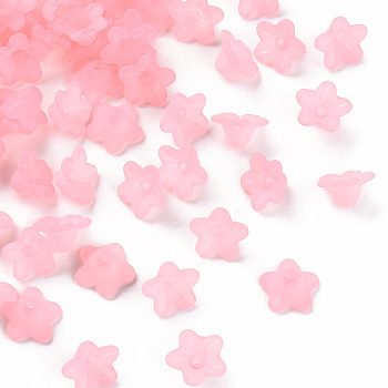 Transparent Acrylic Beads, Flower, Frosted, Pink, 10x5mm, Hole: 1mm, about 4600pcs/500g