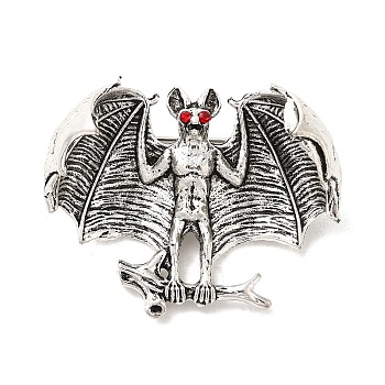 Halloween Bat Tibetan Style Zinc Alloy Brooches for Backpack Clothes, Antique Silver, 32x40.5mm