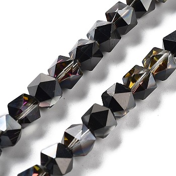 Electroplate Glass Beads Strands, Half Plated, Polygon, Black, 9x9x9mm, Hole: 1.4mm, about 60pcs/strand, 22.44''(57cm)