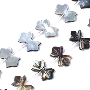 Natural Black Lip Shell Beads Strands, Bowknot, 10x16~17x2mm, Hole: 0.5mm, about 20pcs/strand, 11.73 inch(29.8cm)