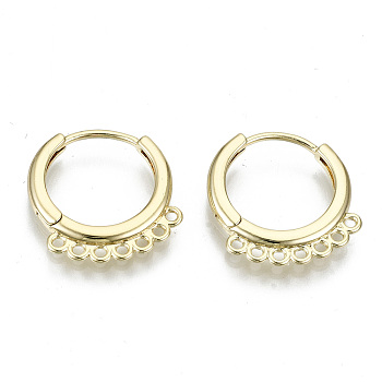 Brass Huggie Hoop Earring, with 7 Loops, Nickel Free, Ring, Real 18K Gold Plated, 17x16x2mm, Hole: 1.2mm, Pin: 0.9mm