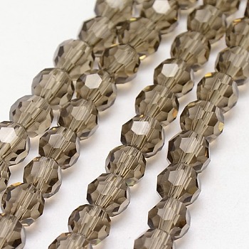 Glass Beads Strands, Faceted(32 Facets), Round, Gray, 6mm, Hole: 1.2mm, about 88~91pcs/strand, 19.49 inch~20.08 inch(49.5~51cm)