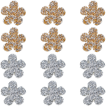 12Pcs 2 Colors Flower Hotfix Rhinestone, Resin Rhinestone, Costume Accessories, Sewing Craft Decoration, Mixed Color, 50x51x2.5mm, 6pcs/color