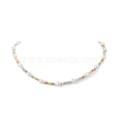 Acrylic Imitation Pearl & Glass Seed Beaded Necklace for Women(NJEW-JN04277)-5