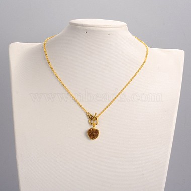 Valentine's Day Heart Electroplate Natural Druzy Crystal Lariat Necklaces(NJEW-JN01143)-5