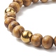 Natural Wood & Synthetic Hematite Round Beaded Stretch Bracelet for Women(BJEW-JB09148)-3