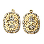304 Stainless Steel Pendants, with Crystal Rhinestone, Oval with Hamsa Hand Charm, Real 14K Gold Plated, 22.5x15x2.5mm, Hole: 1.6mm(STAS-L022-154G)